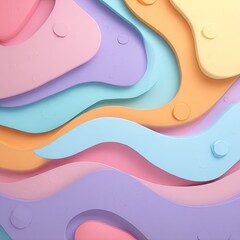 Abstract, layered, pastel-colored shapes, resembling a stylized landscape or terrain