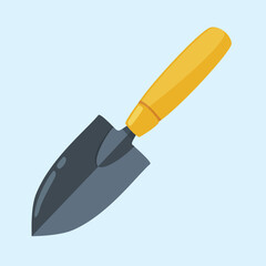 Small gardening trowel with wooden handle, hand plant shovel icon