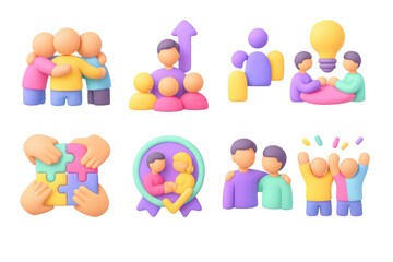 Colorful teamwork and collaboration in 3d style: group activities and creative ideas