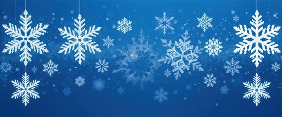  Contemporary Winter Sharp, Angular Snowflake Designs in White Against a Striking Cobalt Blue Field, Abstract Winter Art