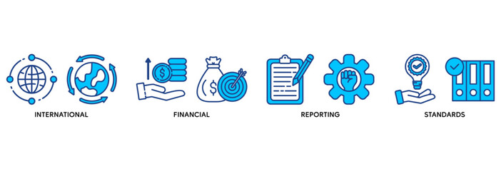 Ifrs icon set vector illustration concept relate to international financial reporting standards with icon of global, network, money, documents, books, and writing