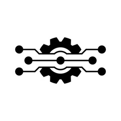 Technology gear concept business logo template design. Cogwheel mechanic sign. Computer network SEO icon. Search engine optimization. Vector illustration