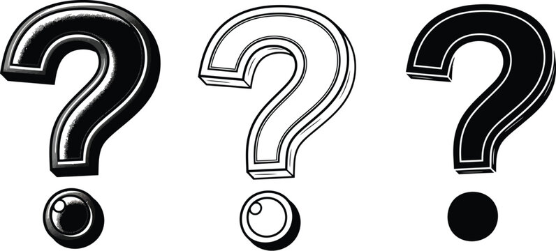 Three question mark symbols illustration for faq page or problem solving and decision making concept vector