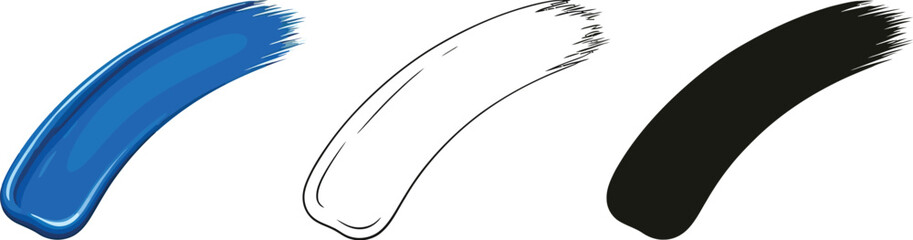 Paint strokes vector illustration set with blue black and outline design element for graphic projects vector