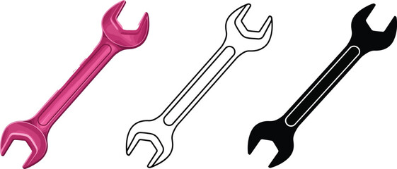 Vector wrench tool set illustration for construction repair mechanic isolated on white background vector