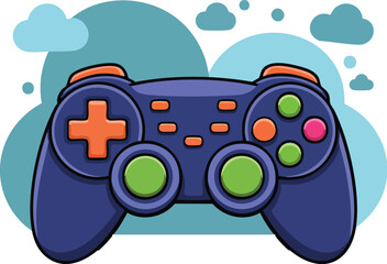 Video game controller vector illustration with joystick and buttons isolated on white background
