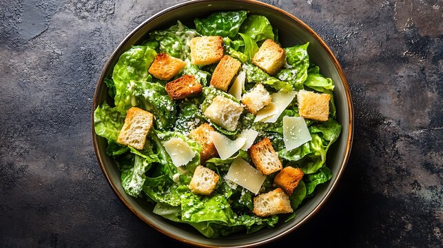 Fresh Caesar Salad with Croutons and Parmesan in a Bowl