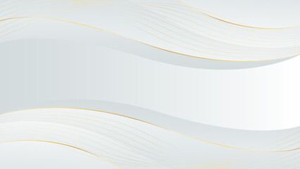 Elegant white-gray luxury background. Abstract wave dynamic wallpaper with gold lines. Template banner background for sales, business, ads, events, web, and pages