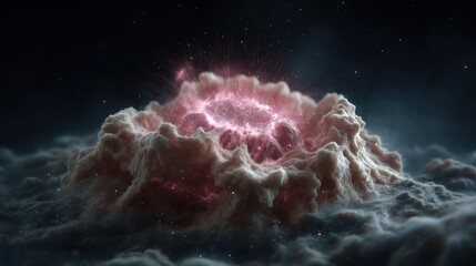 Mystical cosmic cloudburst with radiant pink nebula exploding in space