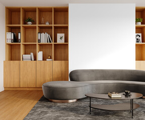 Isolated Interior Room with Modern Furniture and Wall Shelves – Transparent PNG Format – Close Up View