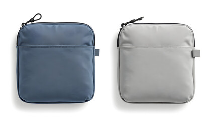 Two Small Bags in Blue and Gray on White Background