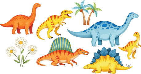 Cartoon dinosaurs illustration set for kids education and learning vector art design prehistoric animals vector