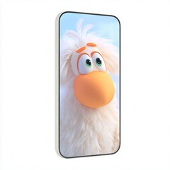 3D Cute Cartoon Bird Face on Smartphone Screen