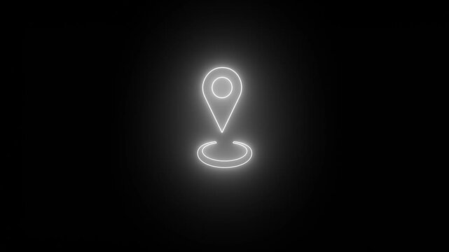 location glowing neon icon fast tracking map pin icon animation on black background, Glowing neon location icon animation.