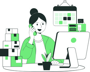 cartoon style female office worker vector illustration