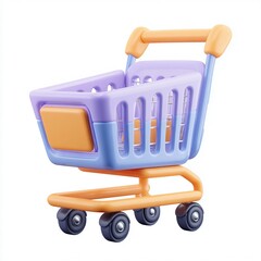 3D Shopping Cart Icon in Purple and Orange