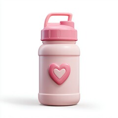 3D Pink Water Bottle with Heart Print