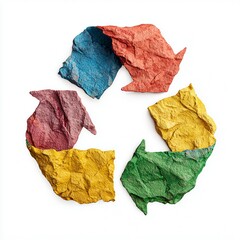 3D Crumpled Color Paper Arrows in Circular Flow