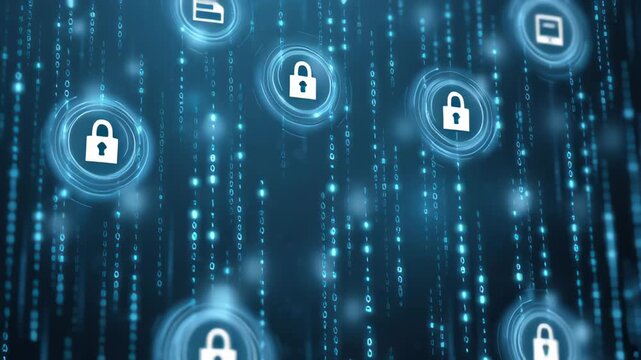Digital finance ecosystem concept with abstract banking icons, encrypted data streams.