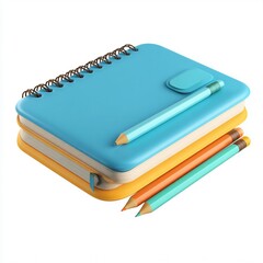 3D Blue and Yellow Spiral Notebooks with Pencil