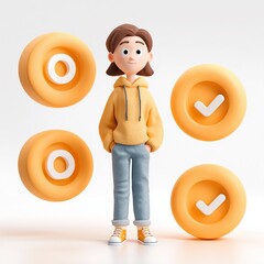 3D Person with Circular Checkmark Icons Around