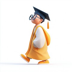 3D Boy Graduate Walking with Glasses