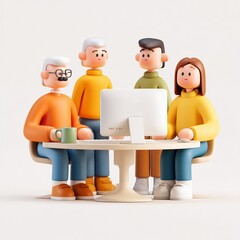 3D Team Collaboration Around Laptop Table