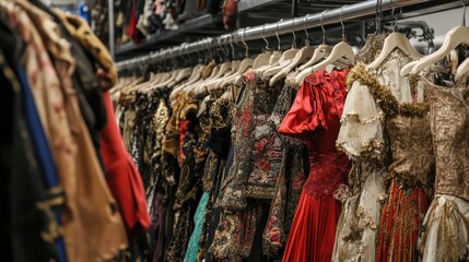 Organized Costumes in Wardrobe Department for Film Production Set