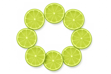 Vibrant lime slices arranged in circular pattern, showcasing fresh citrus design element against transparent backdrop