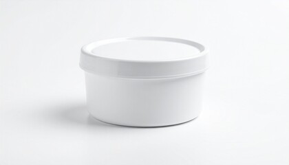 White Cylindrical Plastic Container with Lid on Light Background
