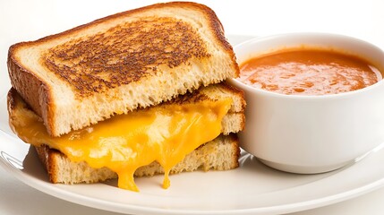 Grilled Cheese Sandwich with Melted Cheese Served alongside Tomato Soup
