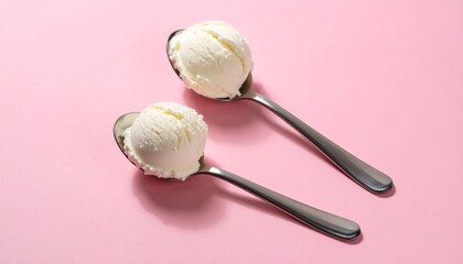 Vanilla Ice Cream Scoops on Silver Spoons – Minimal Dessert Composition
