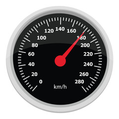 Vector illustration of a round car dashboard with speedometer and tachometer