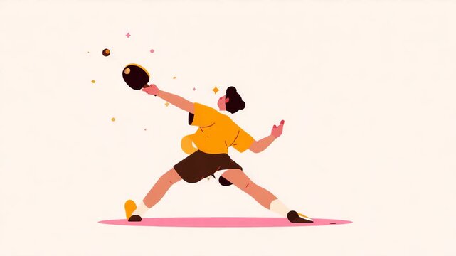 Dynamic illustration of a ping pong player poised in action, showcasing the fluidity and energy of competitive sport. 