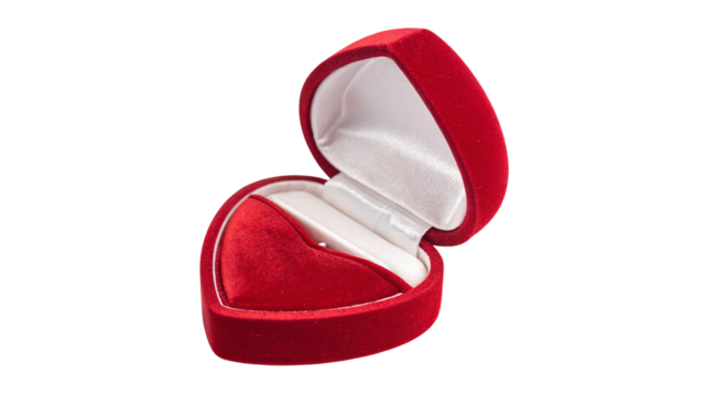 opened red velvet heart-shape box isolated on transparent background