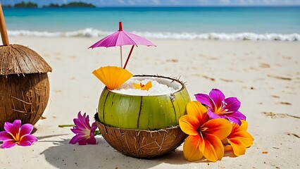 coconut cocktail on the beach