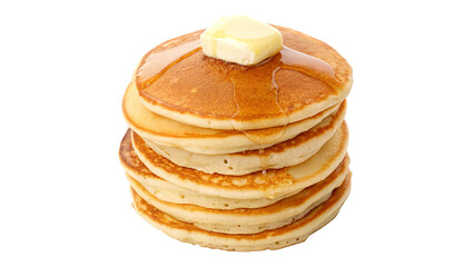 Stack of Fluffy Pancakes with Butter and Syrup Dripping on Top  on transparent background