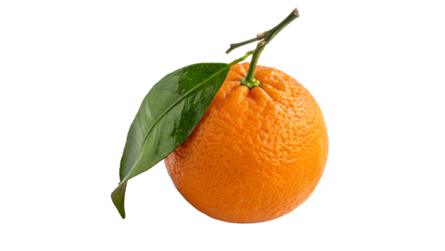 Fresh Mandarin Orange With Green Leaf on transparent background, showcasing freshness