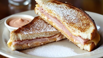 Grilled Sandwich with Ham and Cheese, Dusting of Powdered Sugar