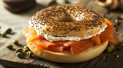 Smoked Salmon Bagel with Cream Cheese and Capers