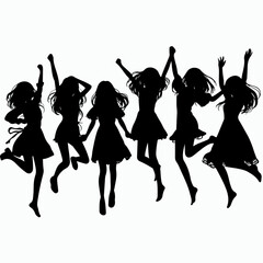 Fototapeta premium silhouette vector illustration of five women jumping