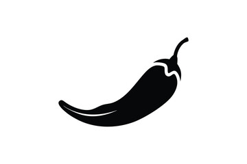 Sleek Black Silhouette of a Chili Pepper Perfect for Spicy Food Designs and Culinary Themes Featuring a Clean and Modern Silhouette
