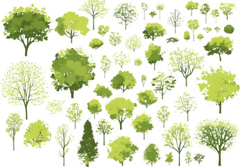 Obraz premium Seamless pattern with a set of green trees and nature elements
