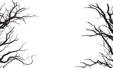 Fototapeta premium Black and white vintage vector illustration of a tree branches silhouette frame with floral ornate decoration elements