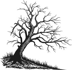 A striking vector silhouette of a tree with roots, illustrating the essence of nature's intricate design through its branches and leaves