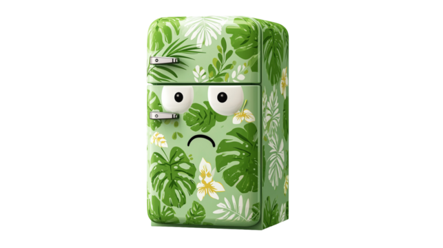 Whimsical refrigerator with botanical pattern
