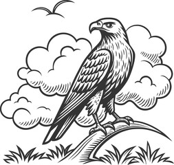 Vector illustration of a wild bird with outstretched wings perched on a branch, a symbol of nature's untamed beauty