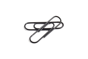 Two black paper clips isolated on white background