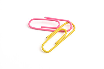 Two paper clips isolated on white background