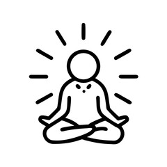 Icon of meditating person with rays in minimalist line art style  